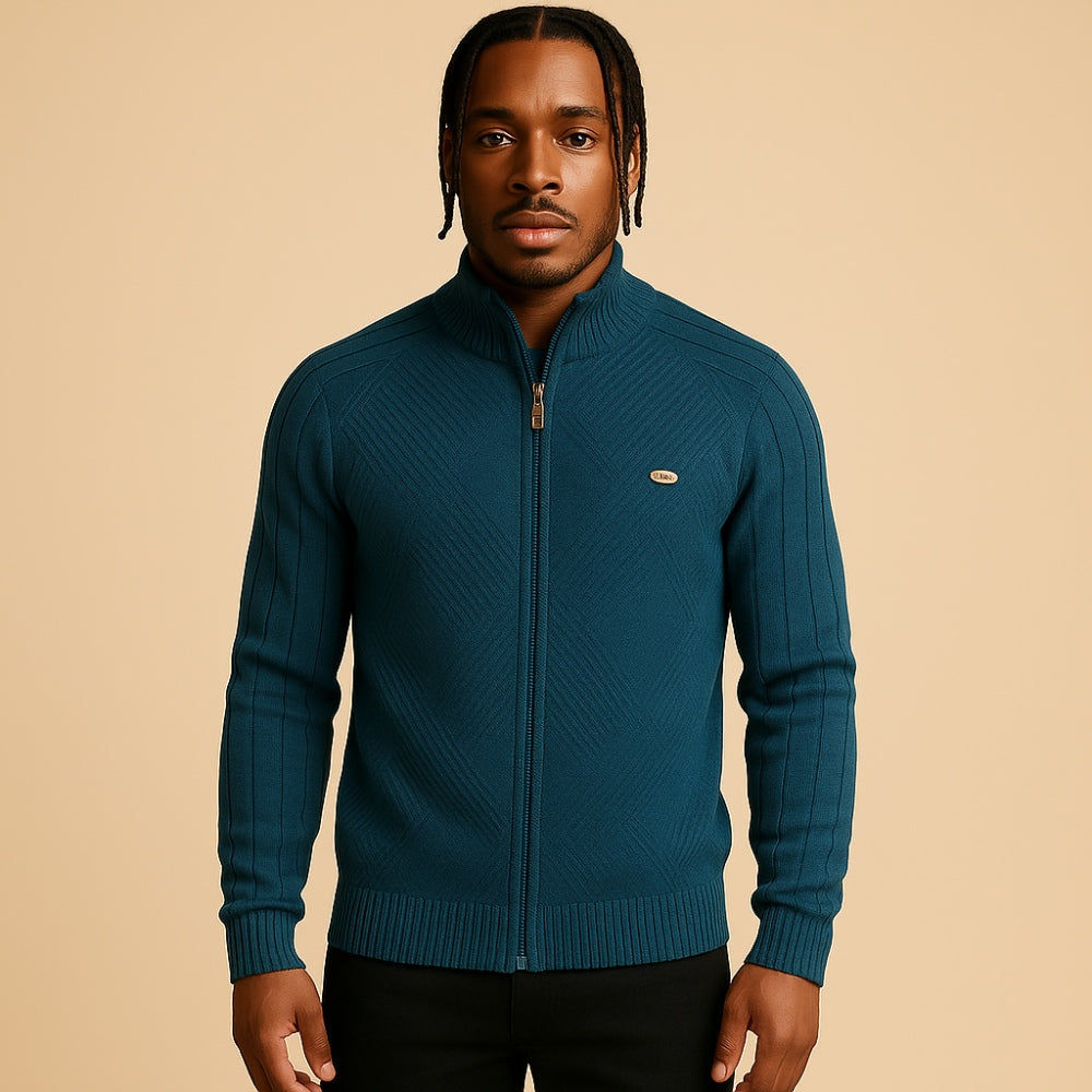 Suéter Masculino Zíper Frontal Falcone Arno Tricô Elegante Gola Alta