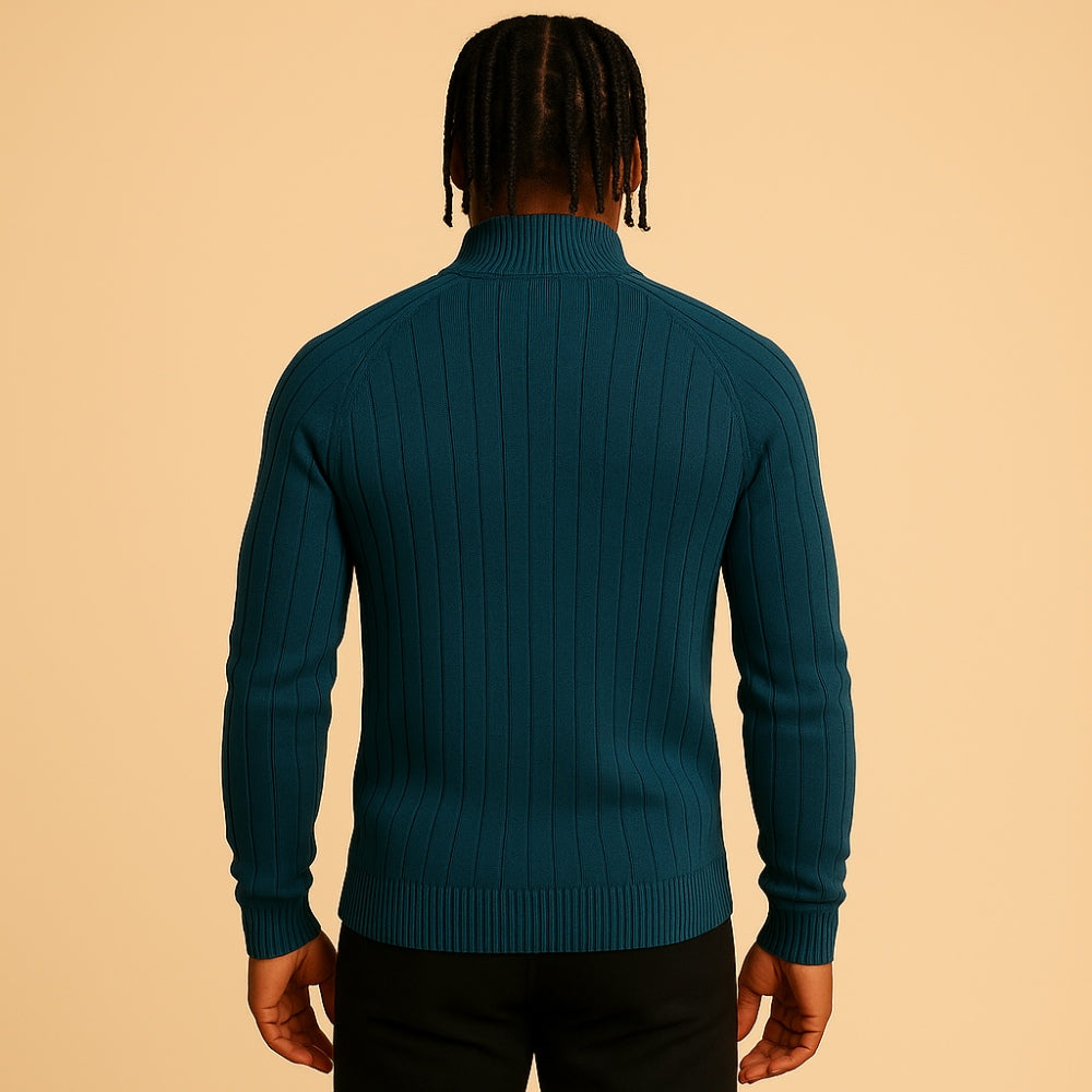 Suéter Masculino Zíper Frontal Falcone Arno Tricô Elegante Gola Alta