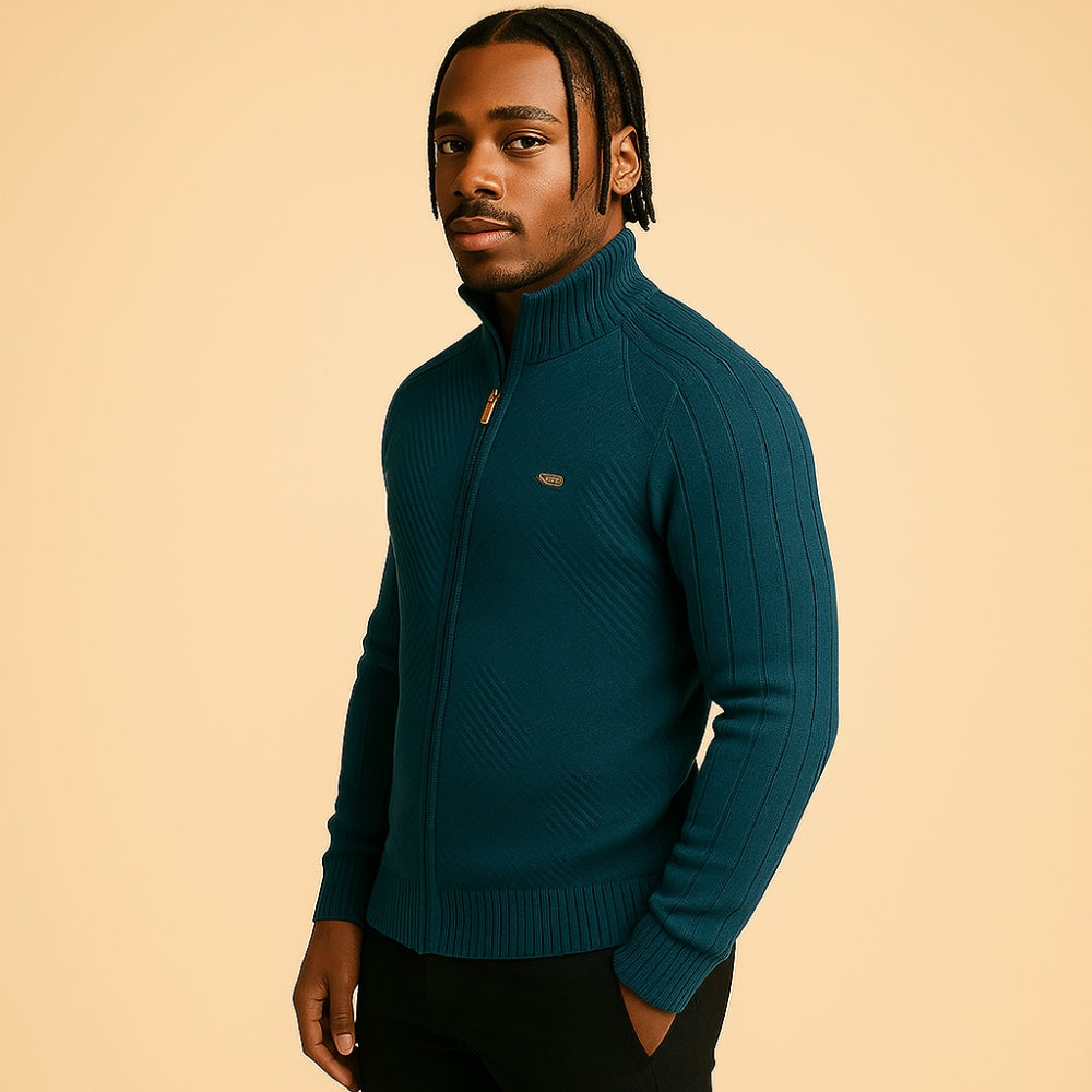 Suéter Masculino Zíper Frontal Falcone Arno Tricô Elegante Gola Alta