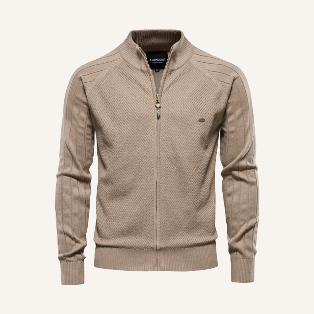 Suéter Masculino Zíper Frontal Falcone Arno Tricô Elegante Gola Alta