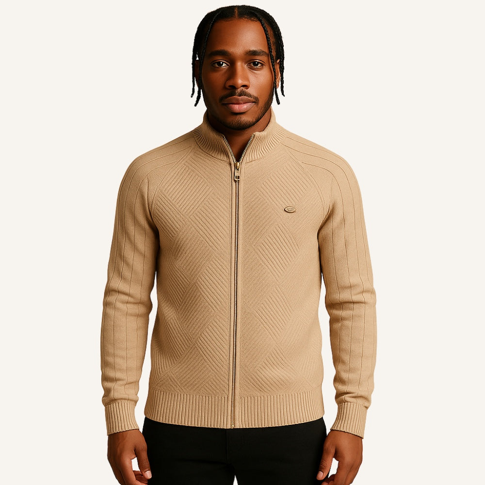 Suéter Masculino Zíper Frontal Falcone Arno Tricô Elegante Gola Alta
