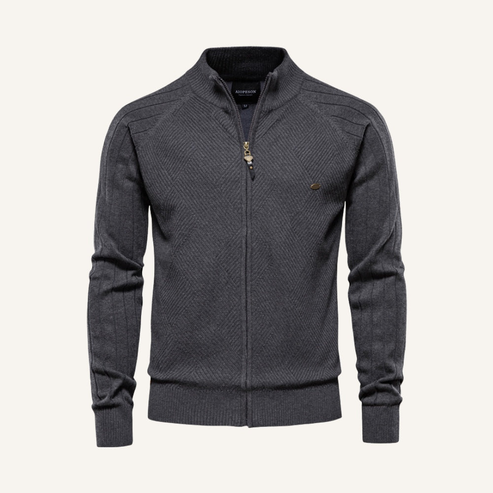 Suéter Masculino Zíper Frontal Falcone Arno Tricô Elegante Gola Alta