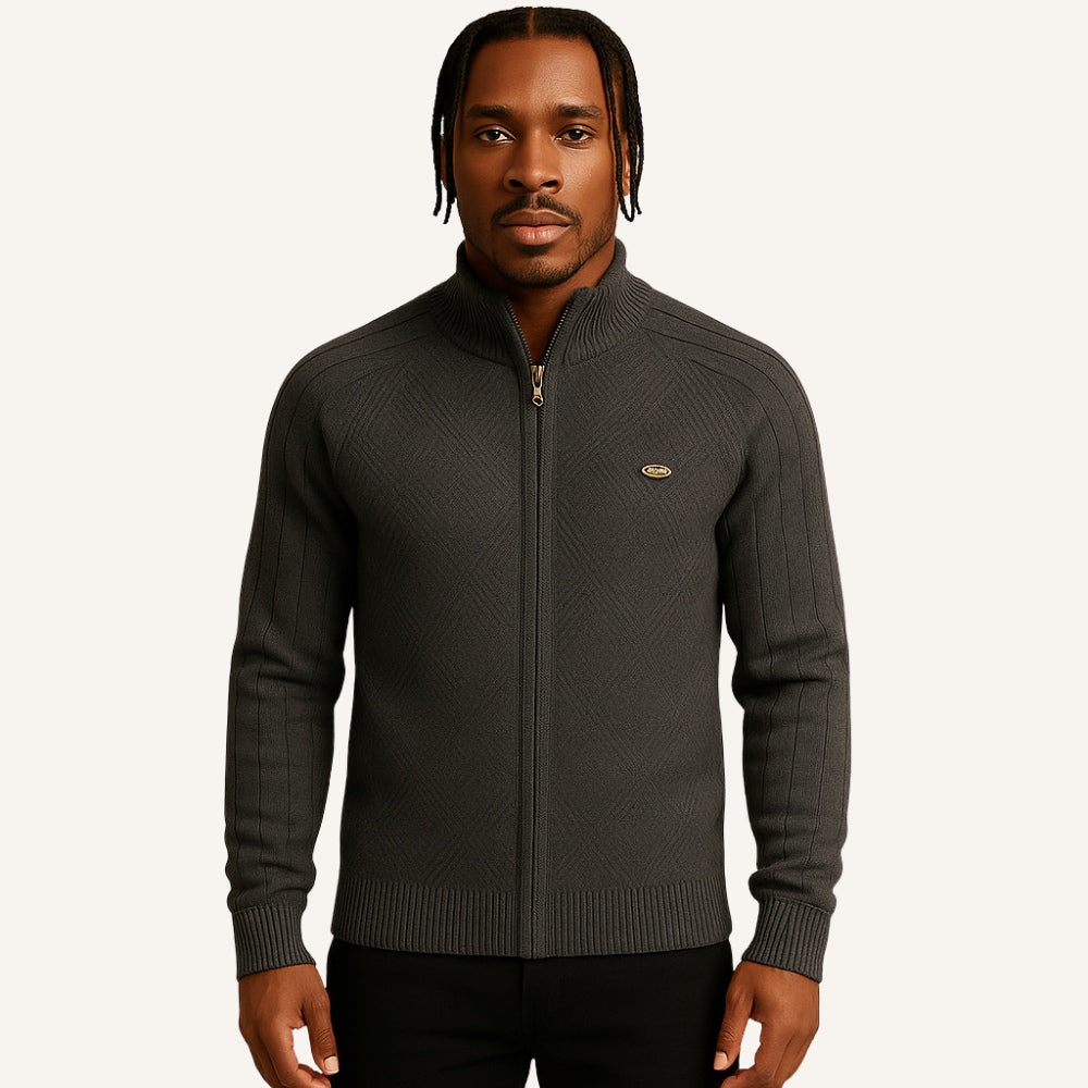Suéter Masculino Zíper Frontal Falcone Arno Tricô Elegante Gola Alta