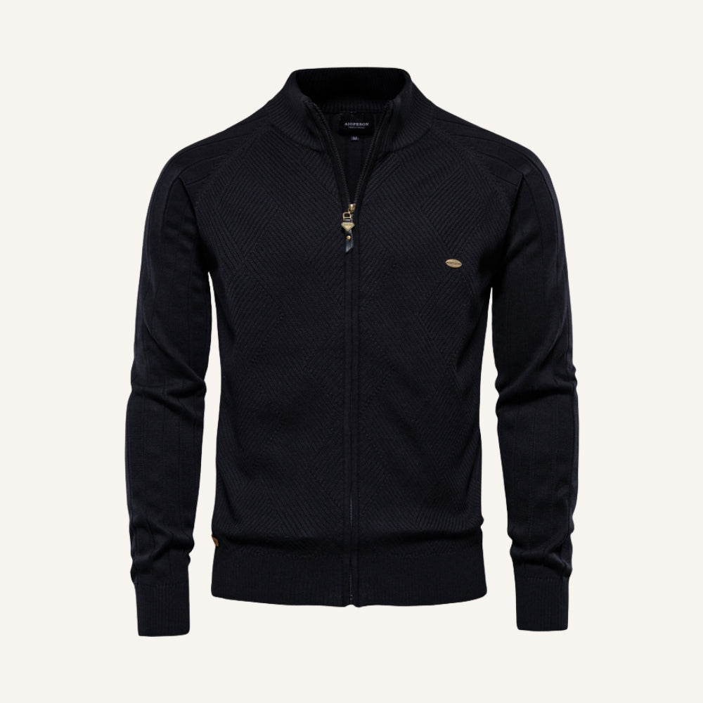 Suéter Masculino Zíper Frontal Falcone Arno Tricô Elegante Gola Alta