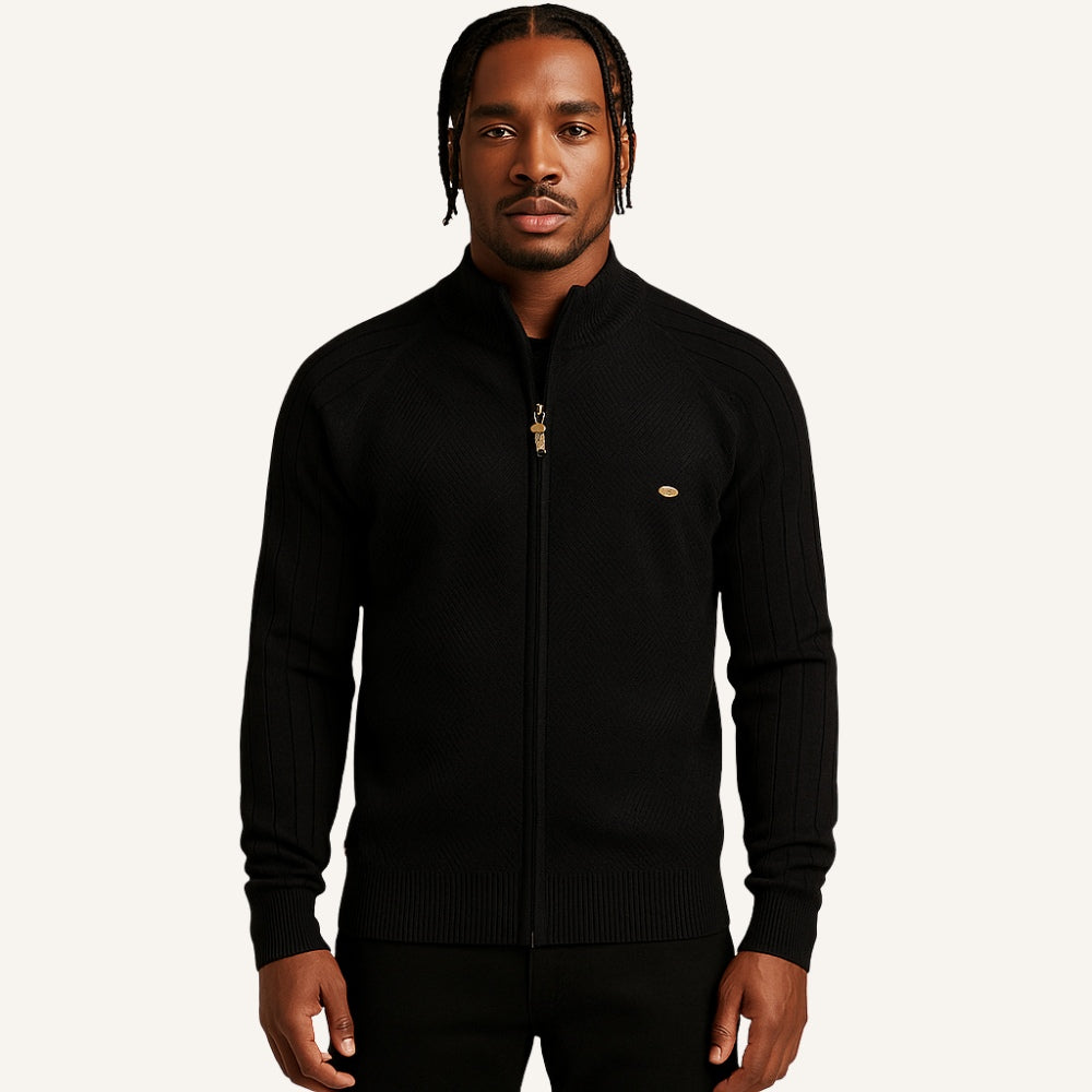 Suéter Masculino Zíper Frontal Falcone Arno Tricô Elegante Gola Alta