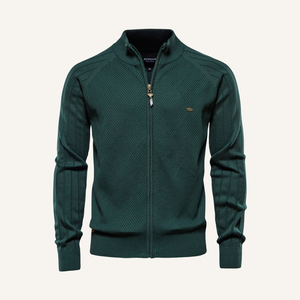 Suéter Masculino Zíper Frontal Falcone Arno Tricô Elegante Gola Alta