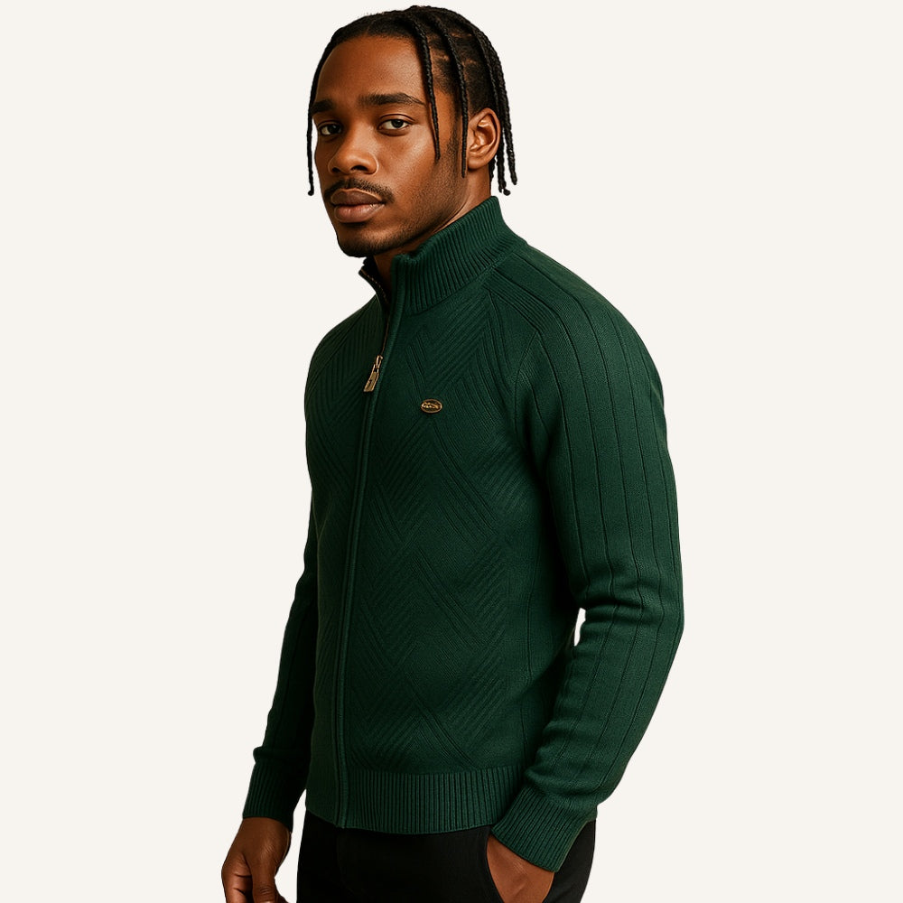 Suéter Masculino Zíper Frontal Falcone Arno Tricô Elegante Gola Alta