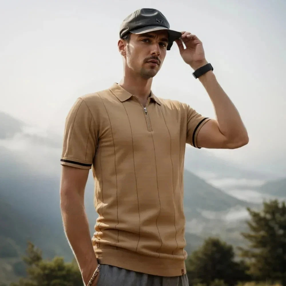 Camisa Polo Masculina Slim Fit Com Meio Zíper Vicenza