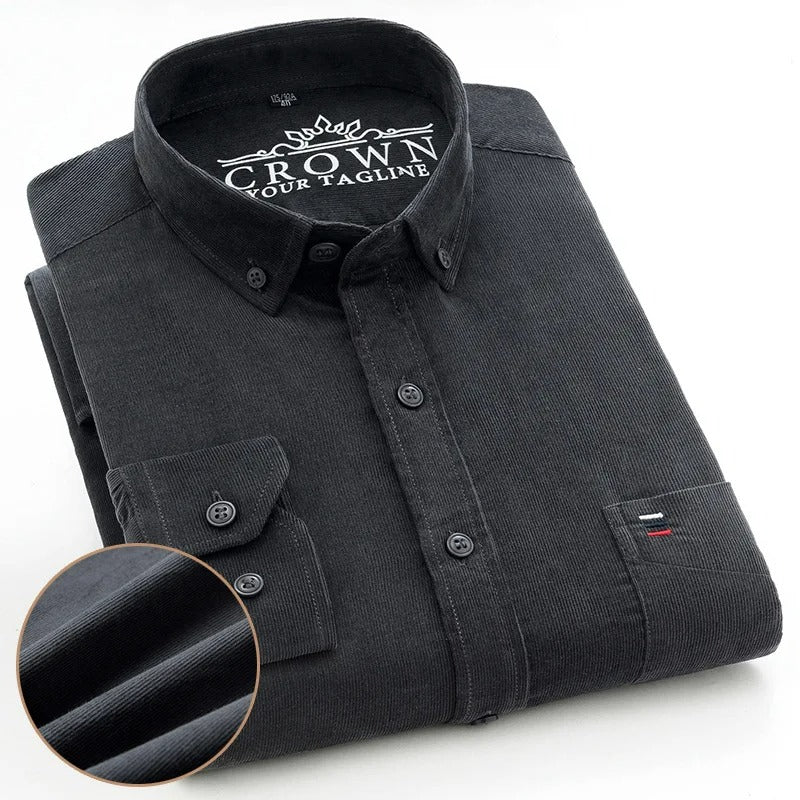 Camisa Masculina de Veludo Cotelê 100% Algodão Manga Longa Cremona