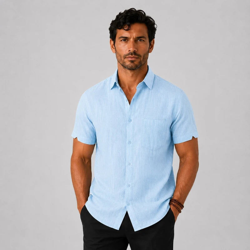Camisa Masculina em Linho de Manga Curta Ipanema