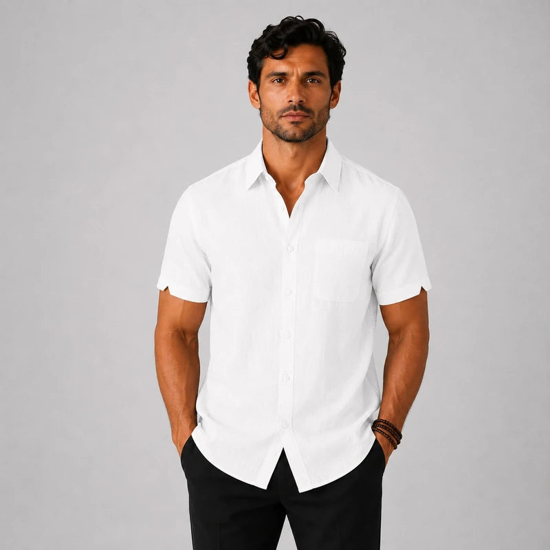 Camisa Masculina em Linho de Manga Curta Ipanema