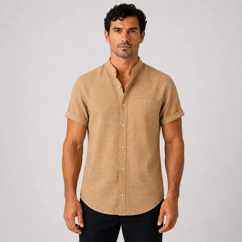 Camisa Masculina 100% Linho Gola Padre Manga Curta Amalfi