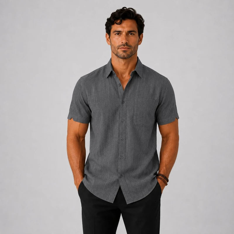 Camisa Masculina em Linho de Manga Curta Ipanema