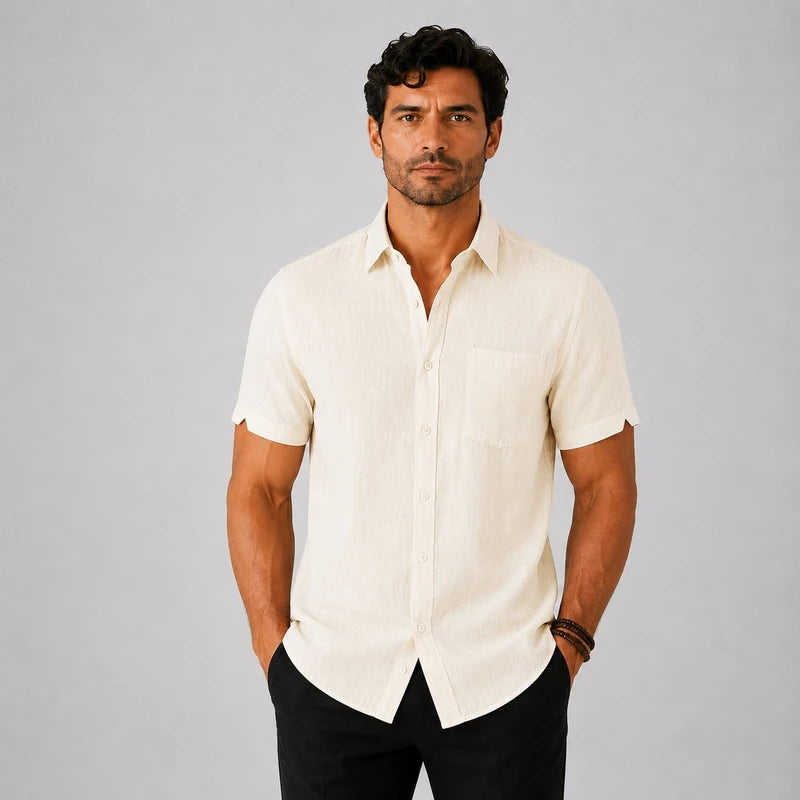 Camisa Masculina em Linho de Manga Curta Ipanema