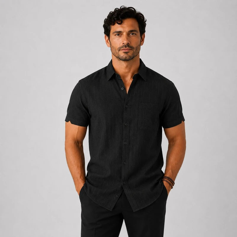 Camisa Masculina em Linho de Manga Curta Ipanema