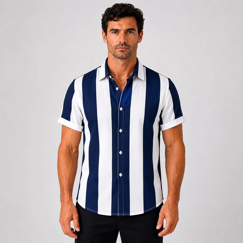 Camisa Masculina Listrada Old Money Manga Curta Portofino
