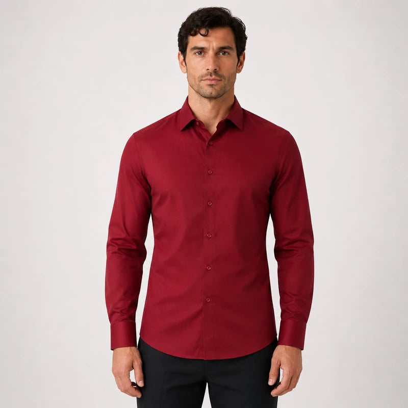 Camisa Social Masculina Slim Fit Anti-Rugas Manga Longa Formal Salerno