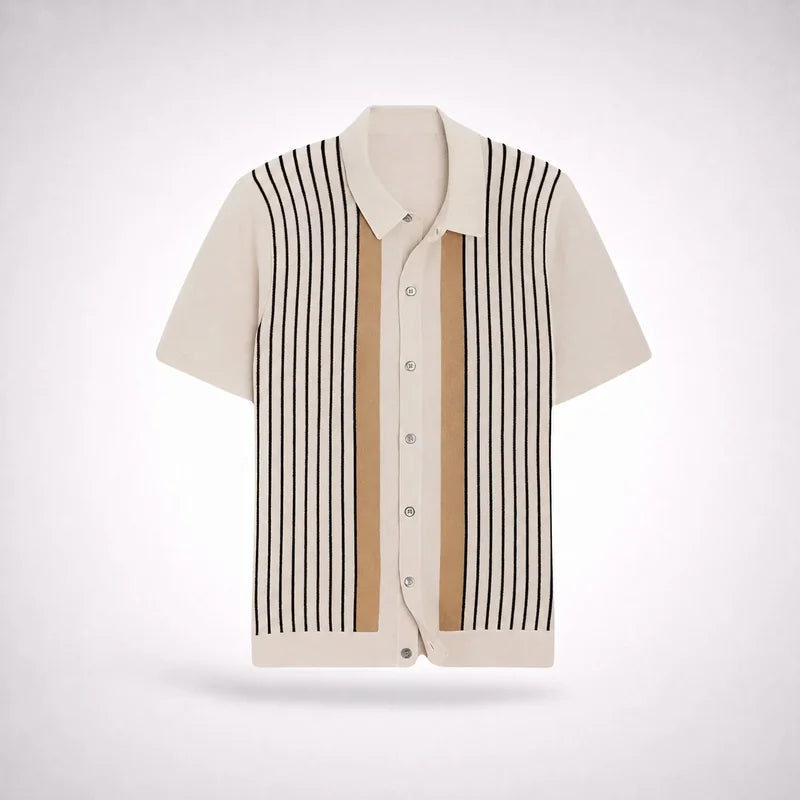 Polo de Tricô Listrada Estilo Old Money Masculina Caimento Ajustado