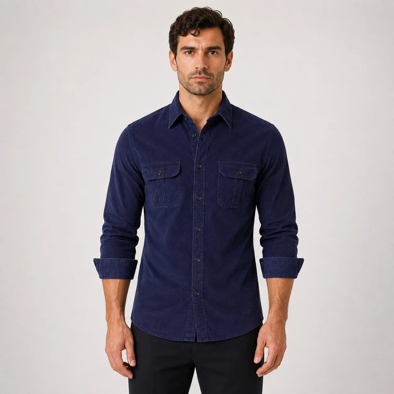 Camisa Masculina de Veludo 100% Algodão Slim Fit Manga Longa Módena