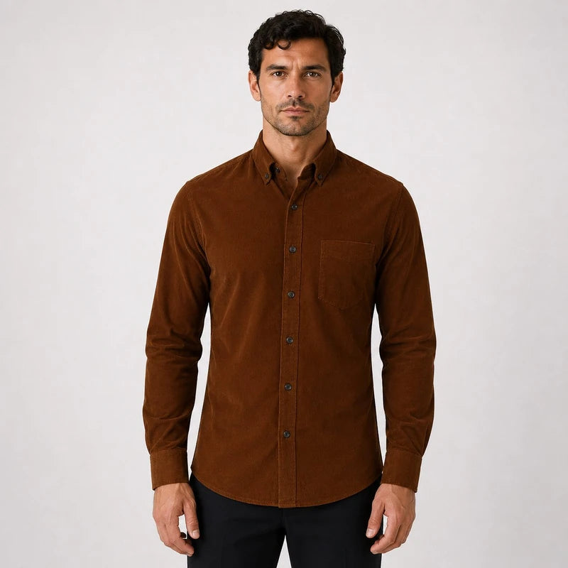 Camisa Masculina de Veludo Cotelê 100% Algodão Manga Longa Cremona