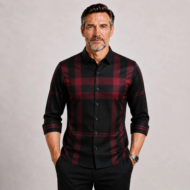 Camisa Masculina Xadrez Seda Casual Cremona Manga Longa Botão