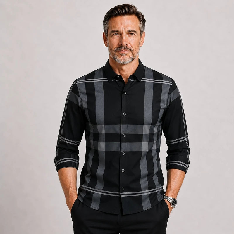 Camisa Masculina Xadrez Seda Casual Cremona Manga Longa Botão