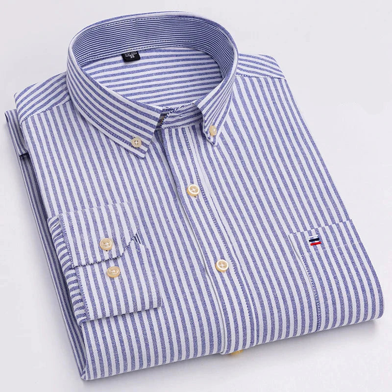 Camisa Masculina Listrada Manga Longa Algodão Premium Elegante