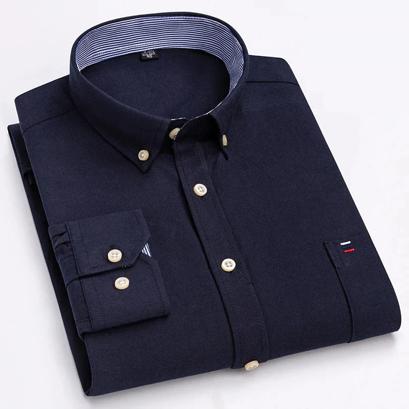Camisa Masculina Oxford Manga Longa Ancona Algodão Premium Social Casual