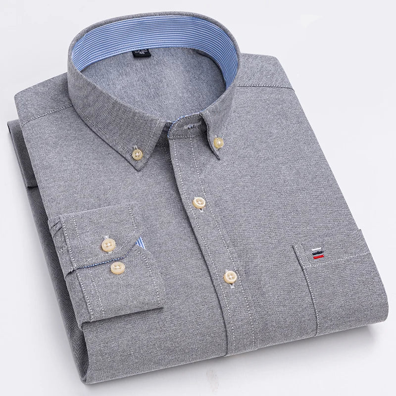 Camisa Masculina Oxford Manga Longa Ancona Algodão Premium Social Casual