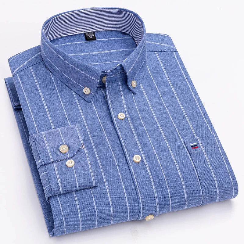 Camisa Masculina Listrada Manga Longa Algodão Premium Confortável
