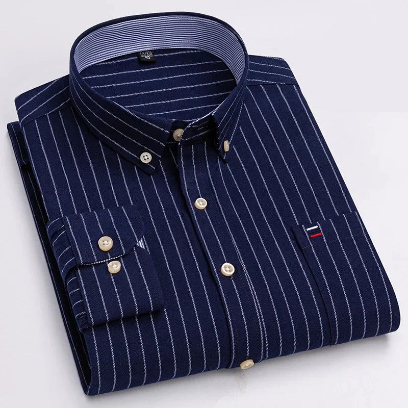 Camisa Masculina Listrada Manga Longa Algodão Premium Confortável