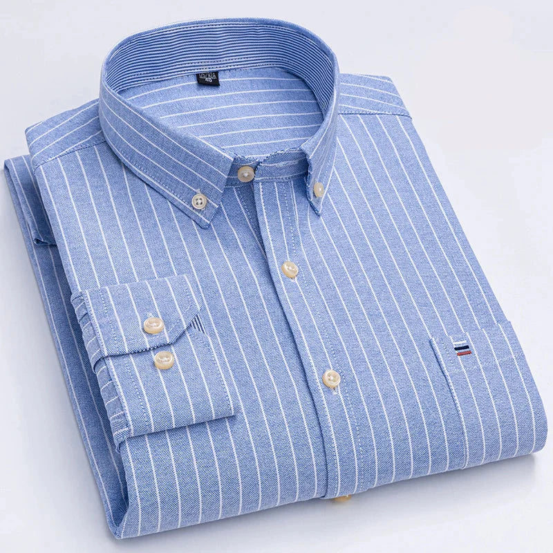 Camisa Masculina Listrada Manga Longa Algodão Premium Confortável