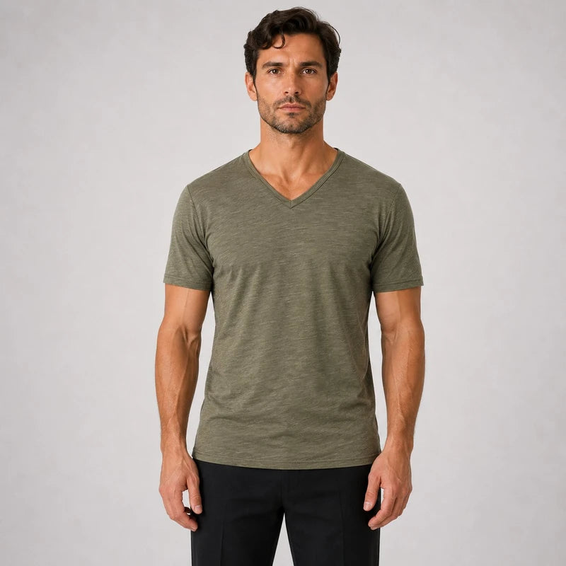 Camiseta Masculina 100% Algodão Slim Fit Gola V Palermo
