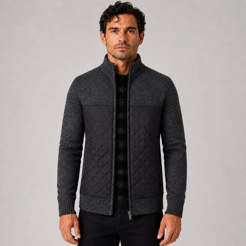 Cardigan Masculino Matelassê Com Zíper Gola Mandarim Garcia