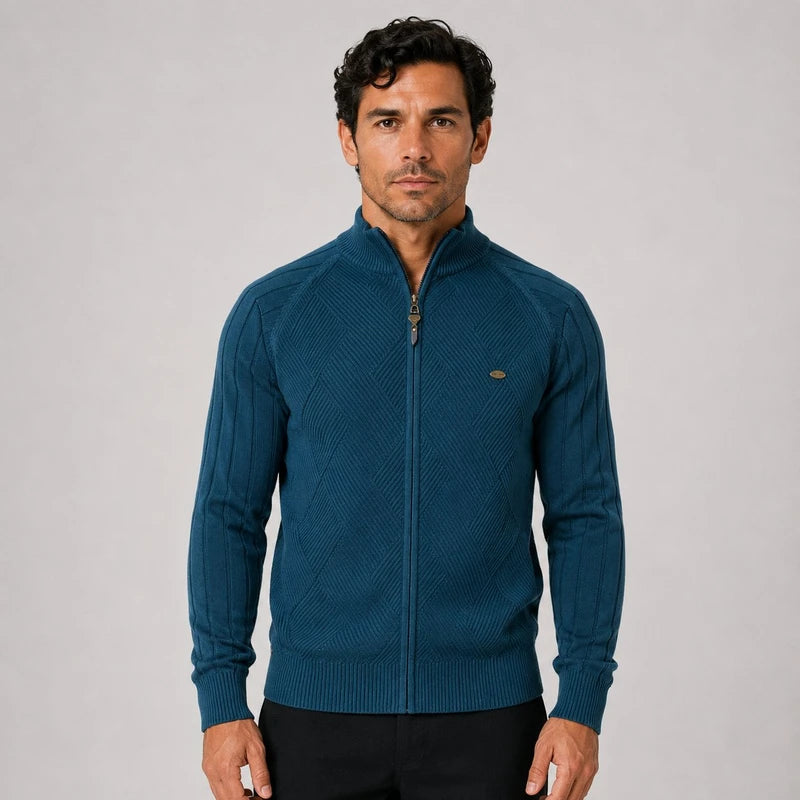 Suéter Masculino Zíper Frontal Falcone Arno Tricô Elegante Gola Alta