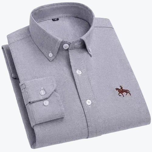 Camisa Masculina 100% Algodão Oxford Com Bordado Manga Longa Bologna