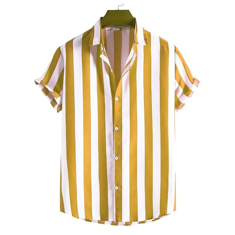 Camisa Masculina Listrada Oversized Gola Lapela Manga Curta Venezia