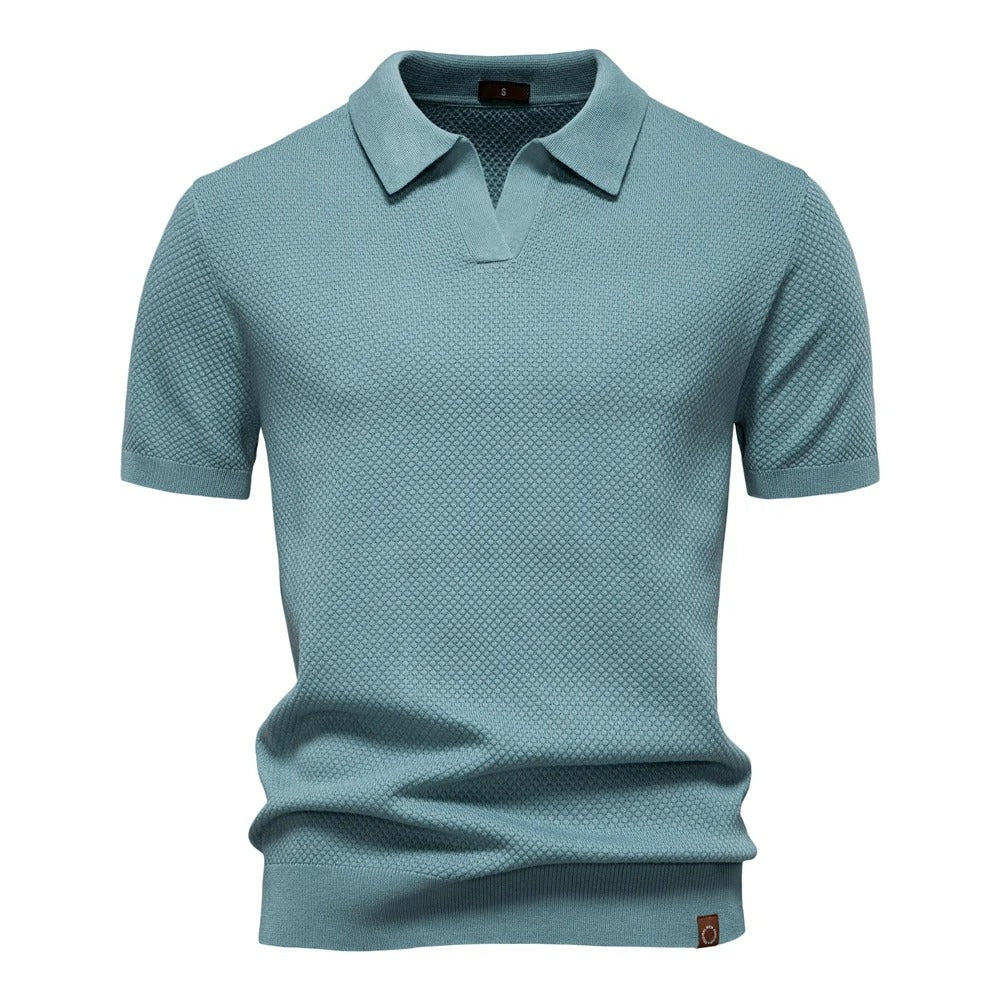 Camisa Polo Masculina Tricô Respirável Com Patch Casual Verona