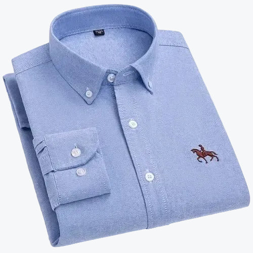 Camisa Masculina 100% Algodão Oxford Com Bordado Manga Longa Bologna
