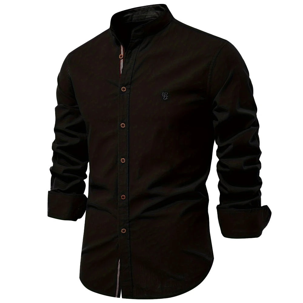 Camisa Masculina 100% Algodão Gola Alta Manga Longa Casual Pádua