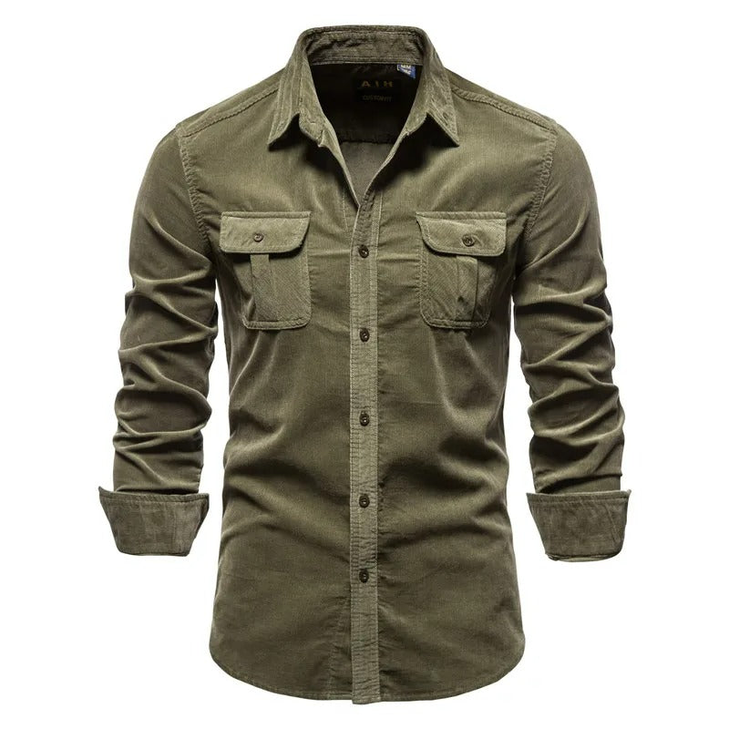 Camisa Masculina de Veludo 100% Algodão Slim Fit Manga Longa Módena