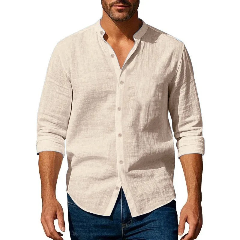 Camisa Masculina em Linho Gola Henley Manga Longa Sorrento