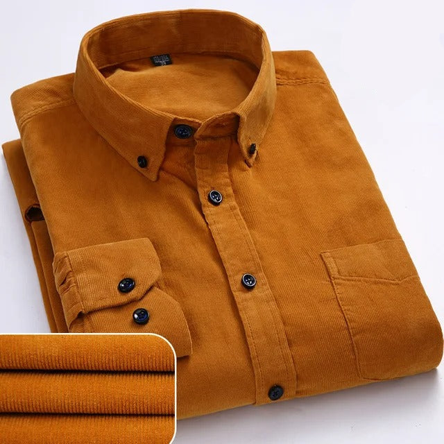 Camisa Masculina de Veludo Cotelê 100% Algodão Manga Longa Cremona