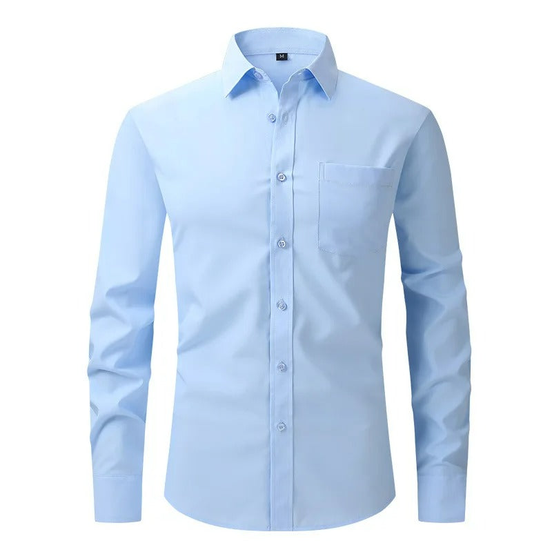 Camisa de manga comprida masculina ajuste regular, elástica, branca, azul, amarela, vermelha, alta qualidade, formal, casamento, primavera, nova