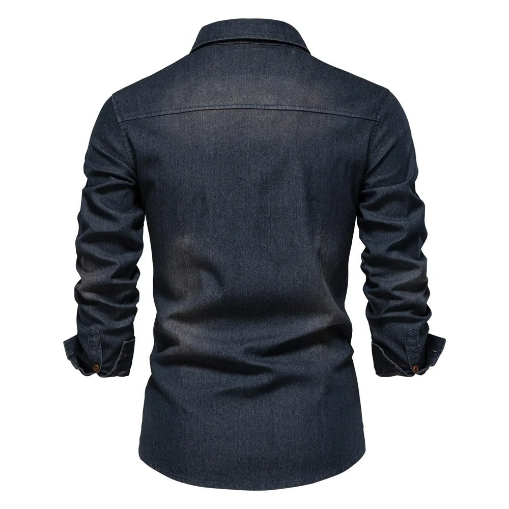 AIOPESON Marca Camisa Denim De Algodão Elástico Masculino Manga Longa Qualidade Camisas de Cowboy para Homens Casual Slim Fit Masculino Roupas de grife