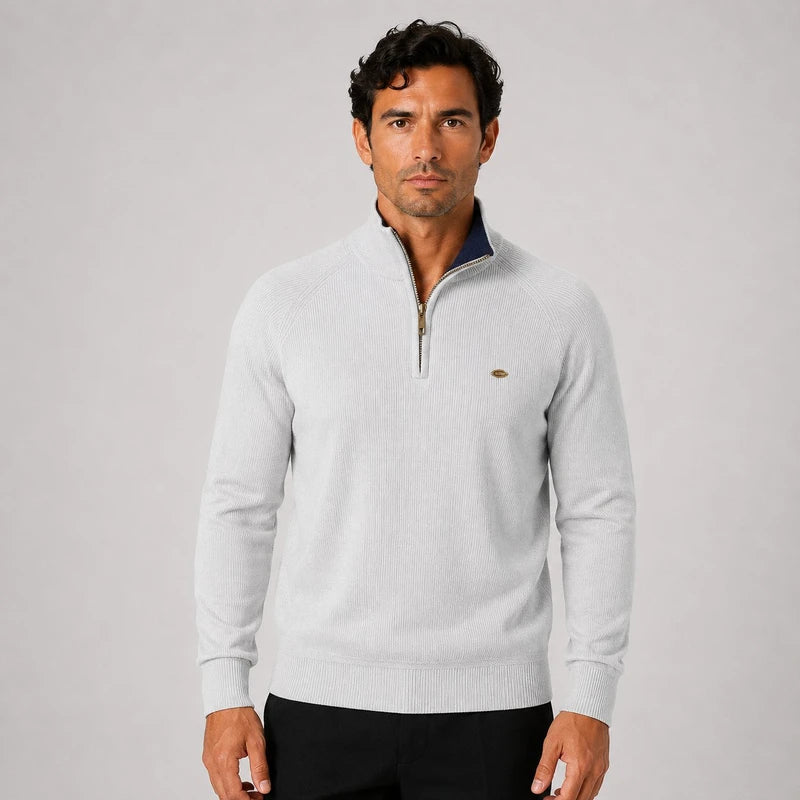 Suéter Masculino Meio Zíper Valente Gola Alta Tricô Premium Elegante