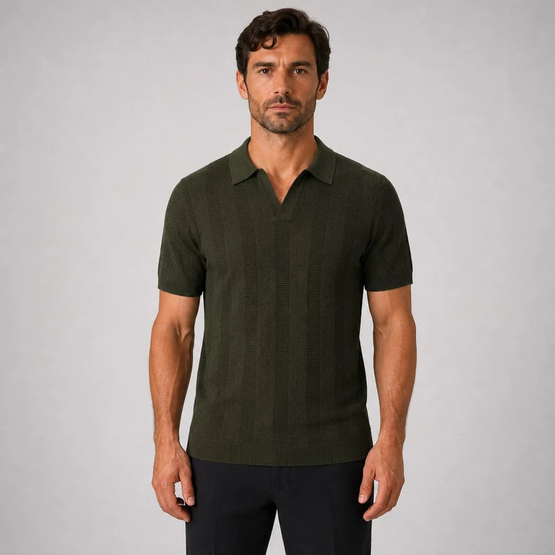 Camisa Polo Masculina Malha Canelada Slim Fit Perugia
