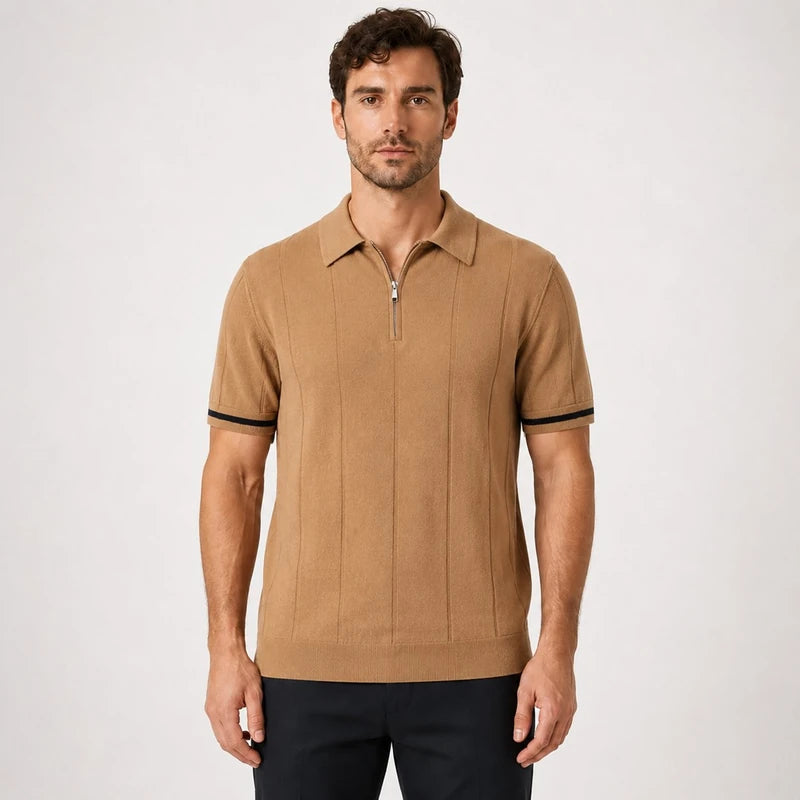 Polo Masculina Meio Zíper Visconti Old Money Manga Curta Confortável
