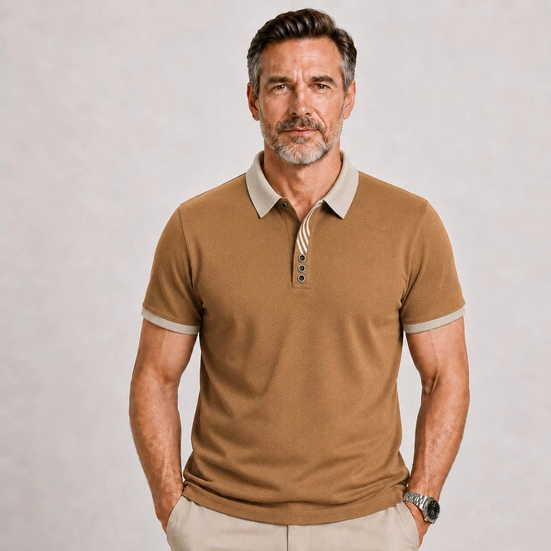 Camisa Polo Masculina Génova Algodão Casual Versátil Botões