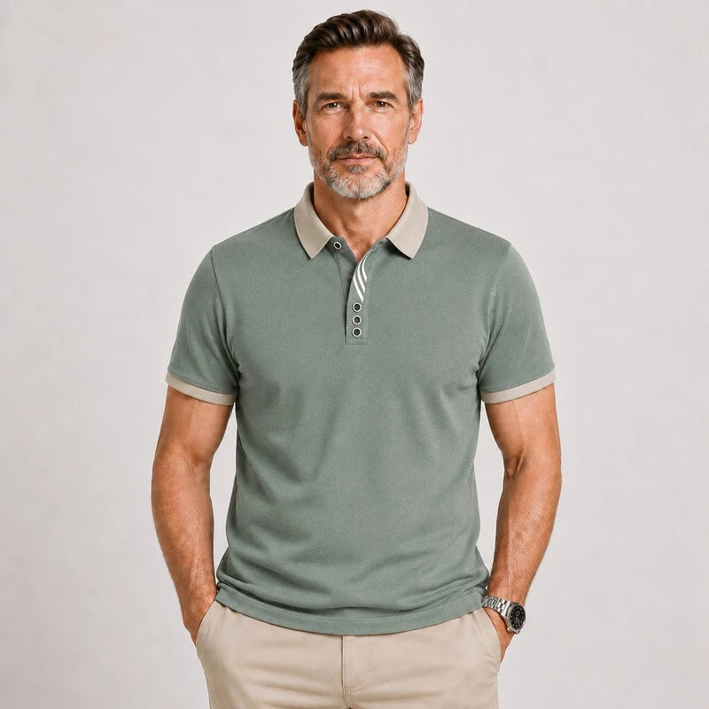 Camisa Polo Masculina Génova Algodão Casual Versátil Botões
